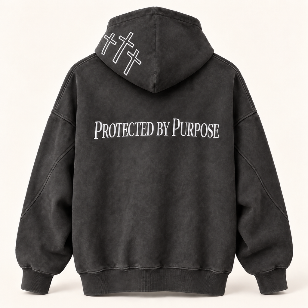 Protected by Purpose Mineral-Wash Hoodie Black
