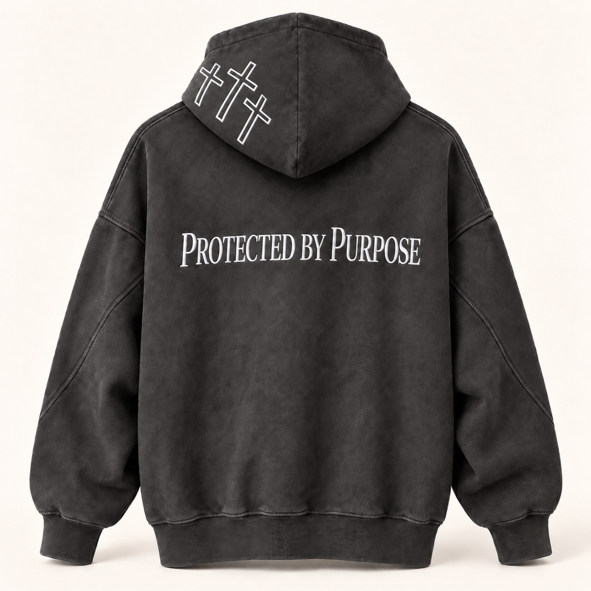 Protected by Purpose Mineral-Wash Hoodie Black