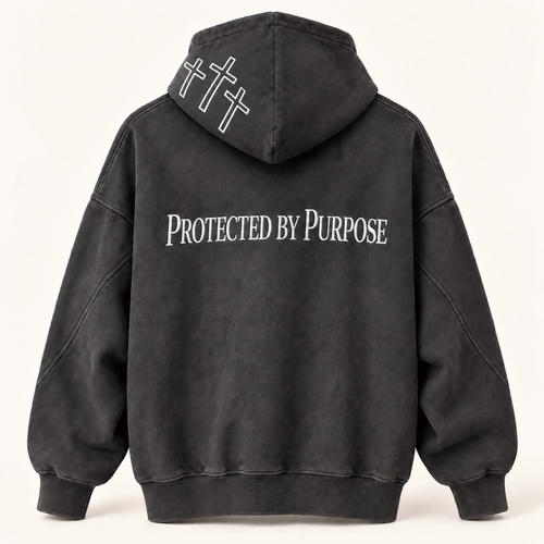Protected by Purpose Mineral-Wash Hoodie Black